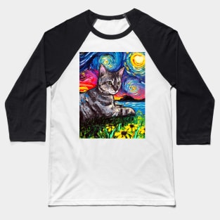 Tabby Tiger Cat Starry Night Baseball T-Shirt